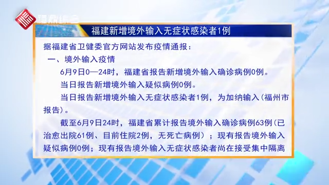 福建新增境外輸入無癥狀感染者1例