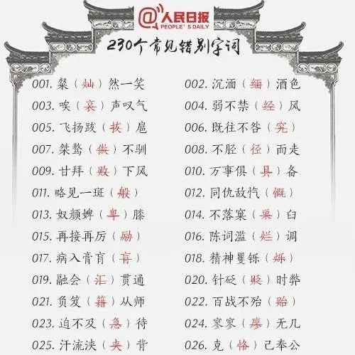 收藏！230個常見易錯字詞，很多人寫不對……